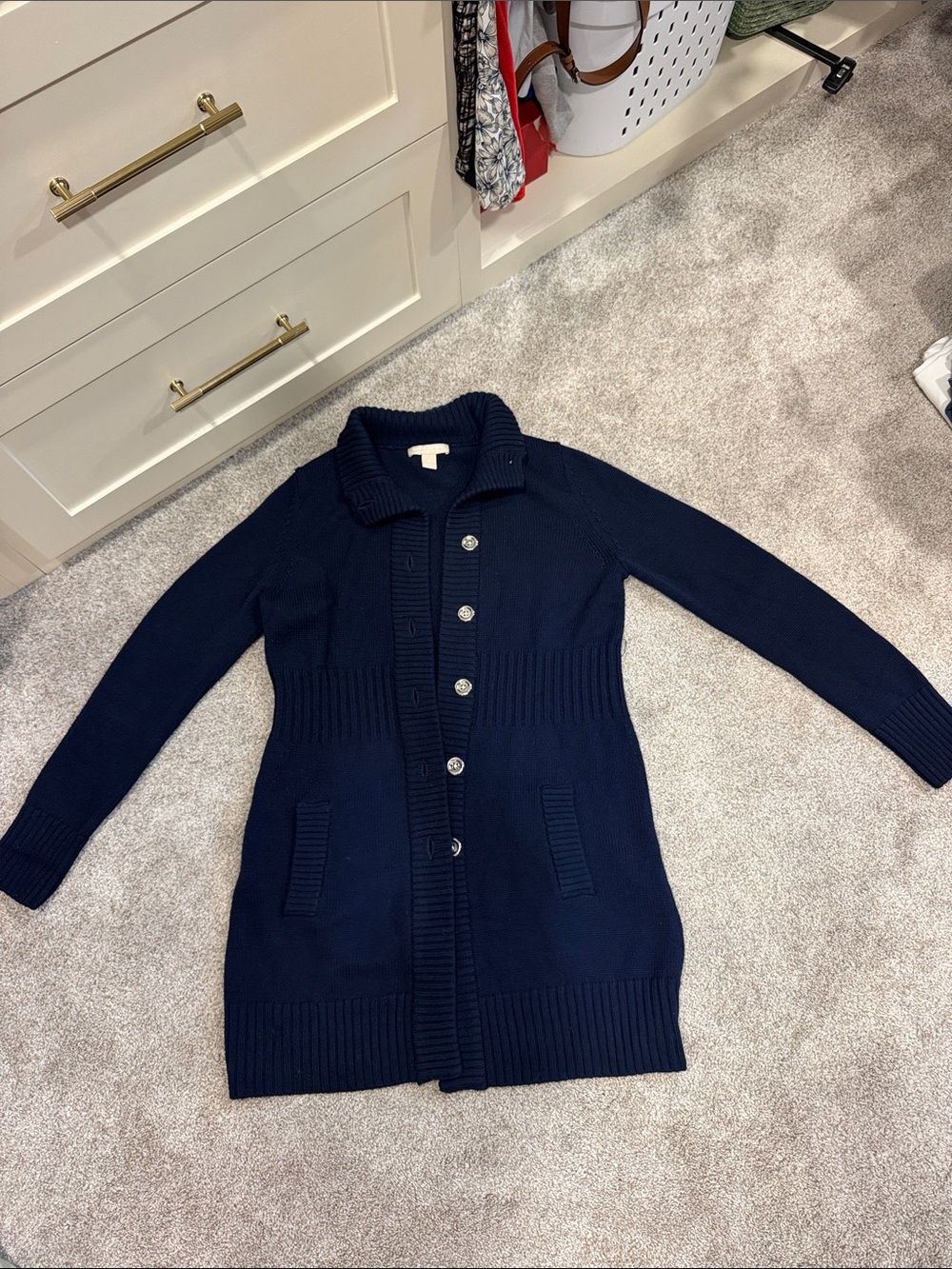 Banana Republic Navy Long Button-Up Cardigan extra fine merino